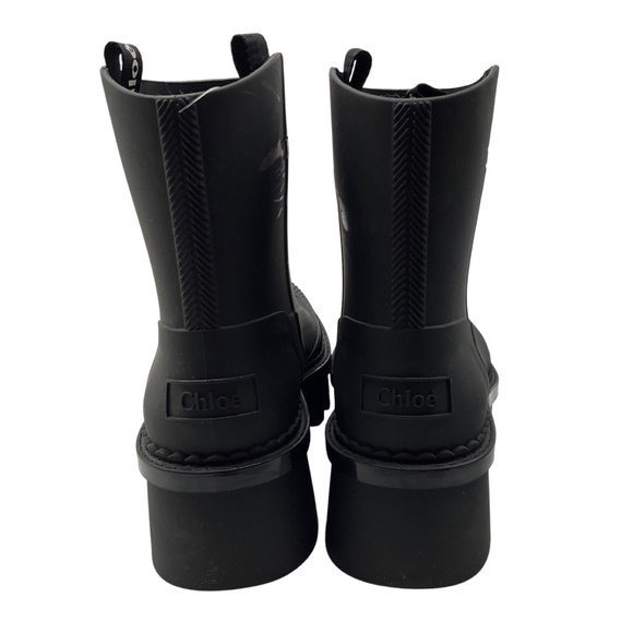 CHLOE BLACK RUBBER RAIN ANKLE BOOTS - Picture 6 of 10